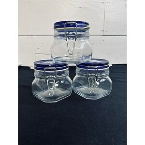 Bormioli Rocco Fido Blue Lid Glass Jars 17oz Made in Italy Set of 3 Hermetic Can
